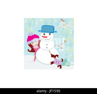 niedliche Mädchen machen Schneemann Stock Vektor