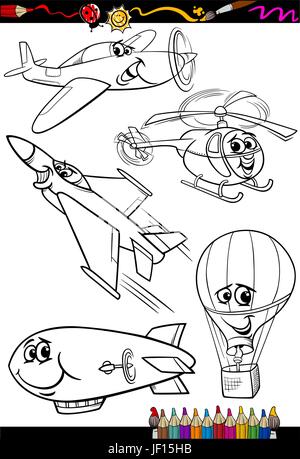 Illustration, Hubschrauber, Zeppelin, Kämpfer, Cartoon, Flugzeuge, Flugzeug, Stock Vektor