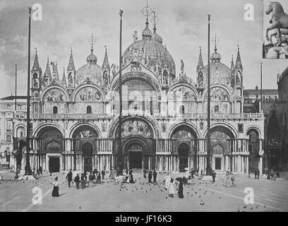 Historisches Foto der Westfassade von St. Markus Basilika, Piazza San Marco, verbesserte St. Markus Platz, Venedig, Italien, digitale Reproduktion aus einer Originalgraphik von 1890 Stockfoto