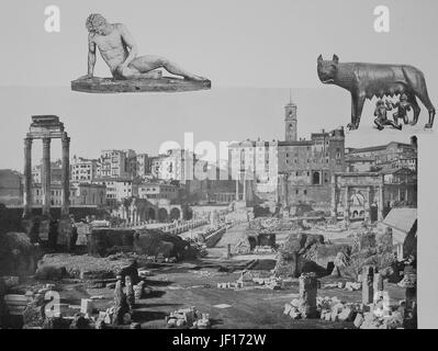 Historisches Foto der Ruinen des Forum, Suche auf das Kapitol, Forum Romanum, Rom, Italien, verbesserte digitale Reproduktion aus einer Originalgraphik von 1890 Stockfoto