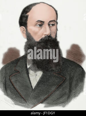 Manuel Falco d ' Adda (1828 – 1892), XIV Marquis von Almonacid und III Herzog von Fernan-Nunez. Spanischer Diplomat. Porträt. Kupferstich von Paris. "La Ilustración Española y Americana", 1872. Farbige. Stockfoto