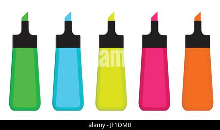 Sammlung von fünf Textmarker: grün; Blau; gelb; Rosa, orange Stock Vektor
