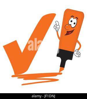 Einzelne orange Cartoon Textmarker mit Fett Zecke oder Häkchen Stock Vektor