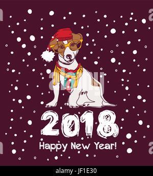 Schnee-frohes neues Jahr Karte 2018 Hund. Stock Vektor