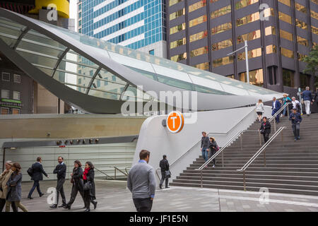 Wynyard Bahnhof und Wynyard Spaziergang verbinden Besucher mit der Barangaroo komplexe Büro Fußgängerzone im Stadtzentrum von Sydney, Australien Stockfoto