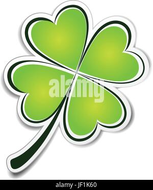 vier, Klee, Blatt, Symbol, Vektor, Glück, Glück, Blatt, Kultur, isoliert, Model, Stock Vektor