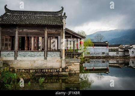 Traditionelle Häuser, alte Chengkan Dorf, während der Zeit der drei Königreiche gegründet und organisiert auf Fengshui Prinzipien der Vereinigung von Yin ein Stockfoto