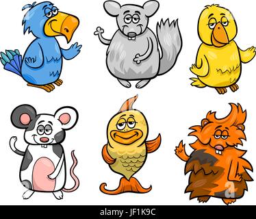 Tiere, Haustiere, Illustration, Sammlung, Satz, Cartoon, Vektor, zum Verrücktwerden, pert, Stock Vektor