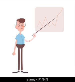 Ein Geschäftsmann mit einem Zeiger und einem Zeitplan. Stock Vektor