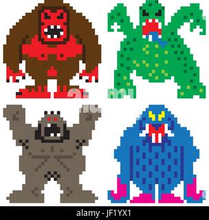 Kunst, Riese, Bit, acht, Monster, Pixel, Computer, Computer, Kunst, Farbe, Stock Vektor