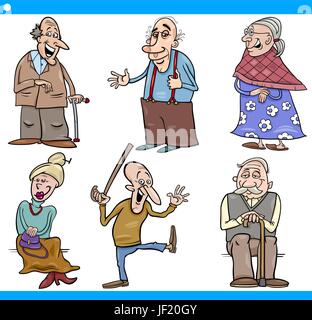 Frau, Opa, Großvater, Großmutter, Illustration, Cartoon, Mann, senior, Stock Vektor