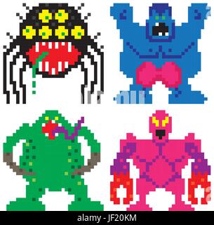 Kunst, Eidechse, Spinne, Monster, Krabbe, Pixel, Zombie, Kunst, Farbe, Zähne, Eidechse, Stock Vektor