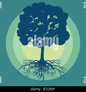 Baum mit Wurzeln Vektor abstrakten Hintergrund Konzept mit Vintage-Farben Stock Vektor