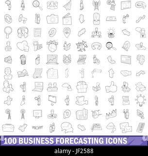 100 Unternehmen Prognosen Icons Set, Umriss-Stil Stock Vektor