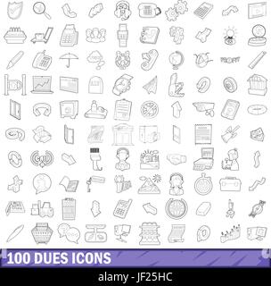 100 Beiträge Icons Set, Umriss-Stil Stock Vektor