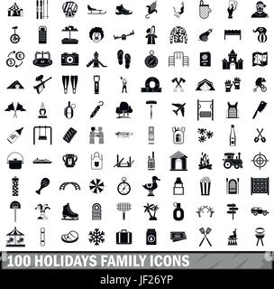 100 Urlaub Familie Icons Set, einfachen Stil Stock Vektor