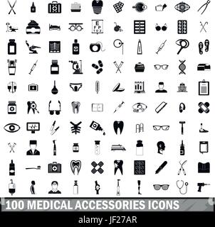 100 medizinische Accessoires Icons Set, einfachen Stil Stock Vektor