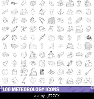 100 Meteorologie Icons Set, Umriss-Stil Stock Vektor