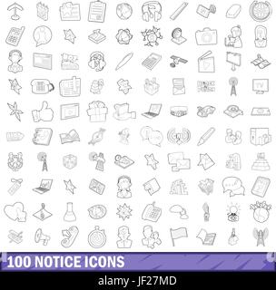 100 Ankündigung Icons Set, Umriss-Stil Stock Vektor