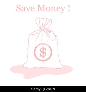 Stilisierte Symbol einer verknoteten Tasche mit Geld. Design für Banner, Poster oder Druck. Stock Vektor