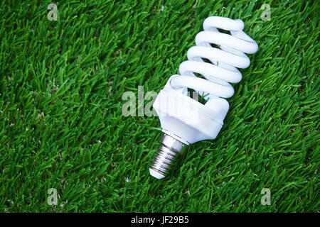 Energiesparlampe im Gras Stockfoto