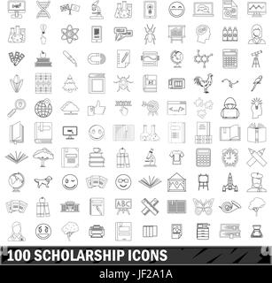 100 Stipendium Icons Set, Umriss-Stil Stock Vektor