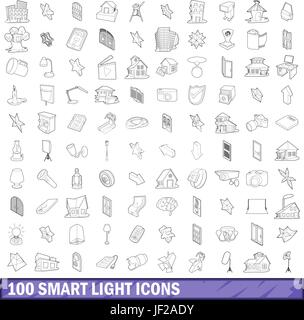 100 smart Lichtquellen-Icons Set, Umriss-Stil Stock Vektor