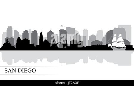 San Diego Stadt Skyline Silhouette Hintergrund, Vektor-illustration Stock Vektor