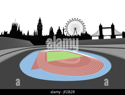 Stadion mit Skyline von London am Horizont Stock Vektor