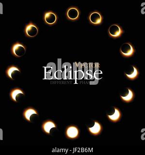 Verschiedenen Phasen von solar und lunar Eclipse. Vektor. Stock Vektor