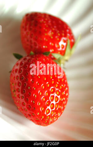 Zwei saftige nahm frisch englische Erdbeeren Stockfoto