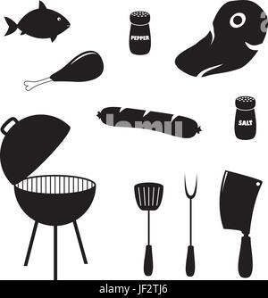 isoliert, Symbole, Grill, Grill, Grill, Grill, Bar-b-Q, Ikonen, Essen, Stock Vektor