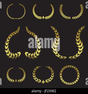 Golden, dekorativ, Ränder, Rahmen, Satz, Erfolg, Triumph, Pack, Blatt, Stock Vektor