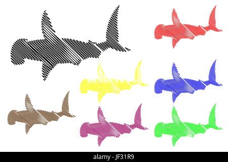 Hai Hammerhai Silhouette Vektor, Silhouette Fisch, Stock Vektor