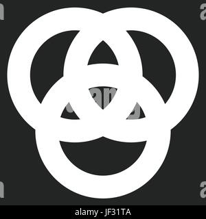 Symbol mit 3 ineinandergreifende Kreise. Ringe. Abstrakten Symbol für Verbindung, Einheit, Beziehung, Bindung oder ähnliche Konzepte Stock Vektor