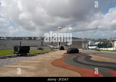 Cardiff Bay Sperrfeuer, Wales UK, Kohle Bergbau Erbe Ausstellungsdisplay Stockfoto