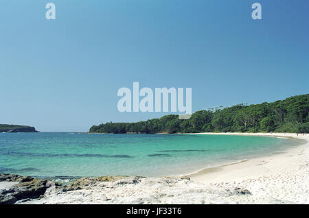 Murrays Beach, Booderee Nationalpark, Jervis Bay, JBT, Australien.  Weiße Strand und das türkisblaue Meer Stockfoto