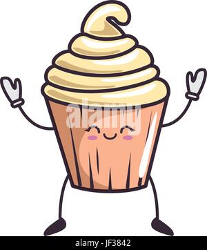 Kawaii-Cupcake-Symbol auf weißem Hintergrund-Vektor-illustration Stock Vektor