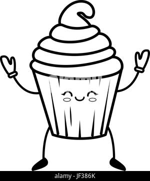 Kawaii-Cupcake-Symbol auf weißem Hintergrund-Vektor-illustration Stock Vektor