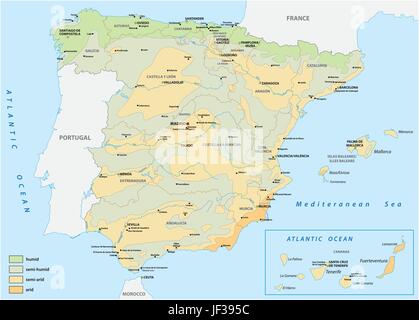 Karte von nassen und trockenen Gebiete in Spanien Stock Vektor