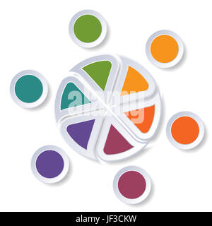 Vorlage-Infografiken-Kreis-Diagramm oder Flächendiagramm für 6 Positionen. Stockfoto