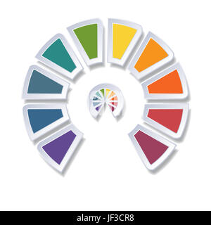 Vorlage-Infografik, Halbkreis Diagramm mit 10 bunten Elementen um Zentrum Stockfoto