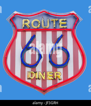 Neon-Diner zu unterzeichnen, auf historischen Autobahn uns Route 66, Kalifornien, Vereinigte Staaten von Amerika Stockfoto