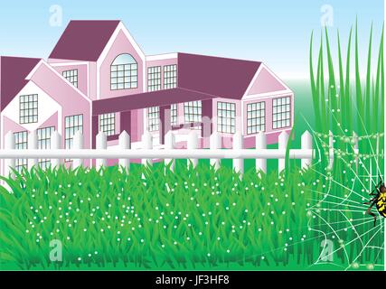 Haus, Gebäude, Garten, Eingang, Sommer, sommerlich, Net, Illustration, Stock Vektor