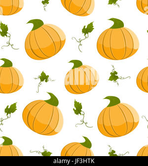 Nahtlose Muster mit orange Kürbisse und grünen Blättern.  Abbildung. Stockfoto