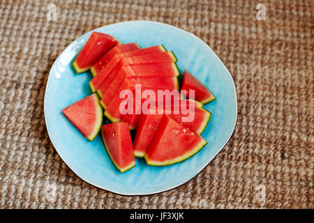 Wassermelone auf Platte Stockfoto