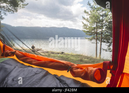 Blick aus dem Zelt. Stockfoto