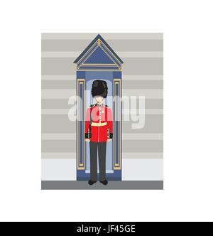 British Royal Scots Guards Holding ein Gewehr und in der Nähe von eine Wache box Stock Vektor