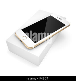 3D-Rendering gold Smartphone iPhone stule mit schwarzer Bildschirm Stockfoto