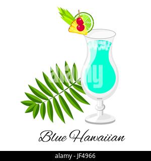 Blue Hawaiian cocktail Vektor-Cartoon-Stil. Sommer-Longdrink isoliert auf weiss für Restaurant, bar-Menü oder Beach Party Banner und flyer Stock Vektor